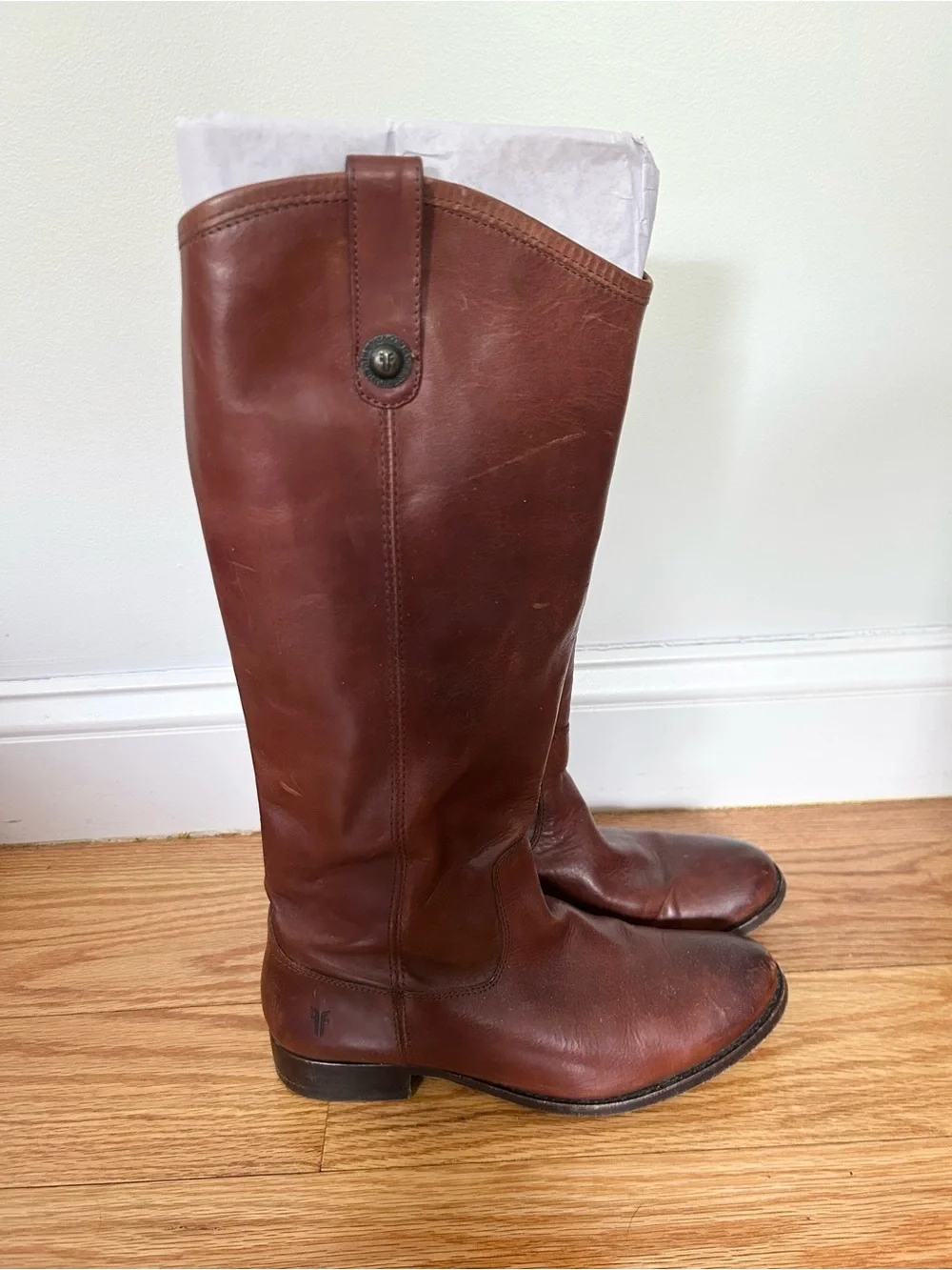 Frye Melissa Button Leather Brown Tall Boots